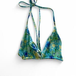 Black BoughSwim Blue and green floral bikini top with adjustable tie back